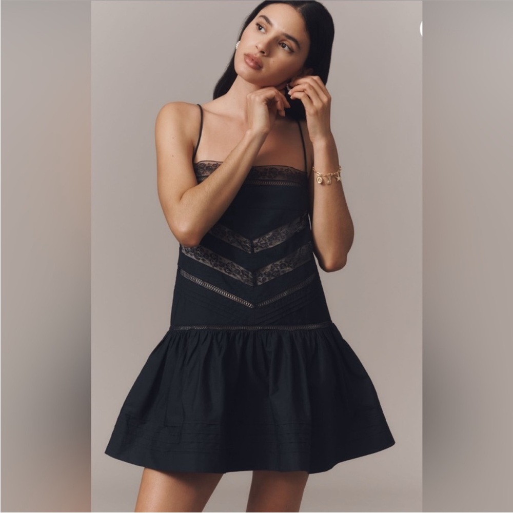 Anthropologie Maeve Sleeveless Square-Neck Lace Mix Mini Dress Black Sz XL